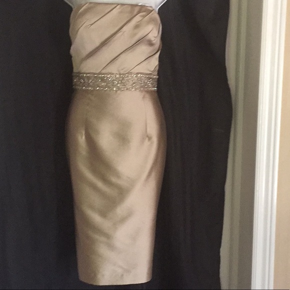 ⭐️⭐️HOST PICK⭐️⭐️⬇️Price Drop⬇️NWOT Strapless tan/gold evening sheath dress - Picture 1 of 4